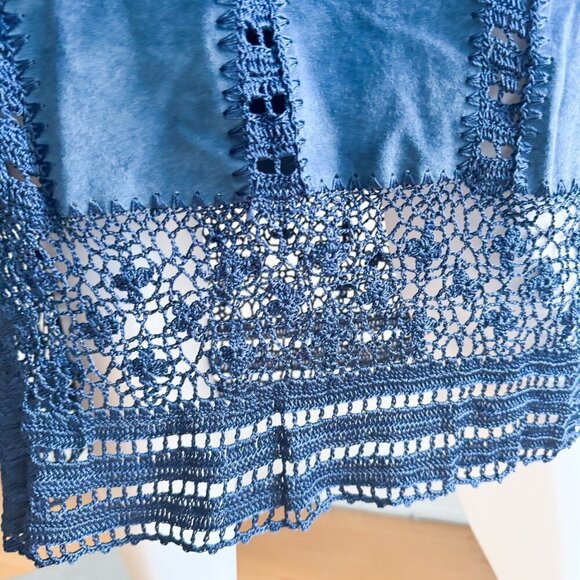 Danier Leather Blue Suede Crochet Bodycon Midi Dress 8 - Picture 4 of 8